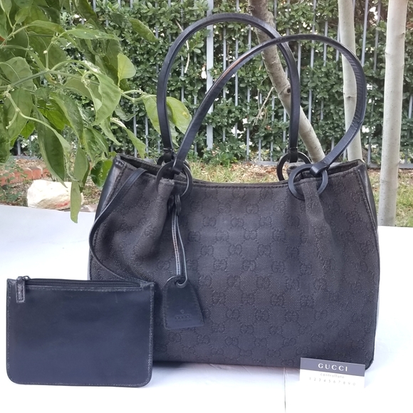 Lovely vintage Gucci GG  dark canvas with leather trim tote handbag - Picture 2 of 16